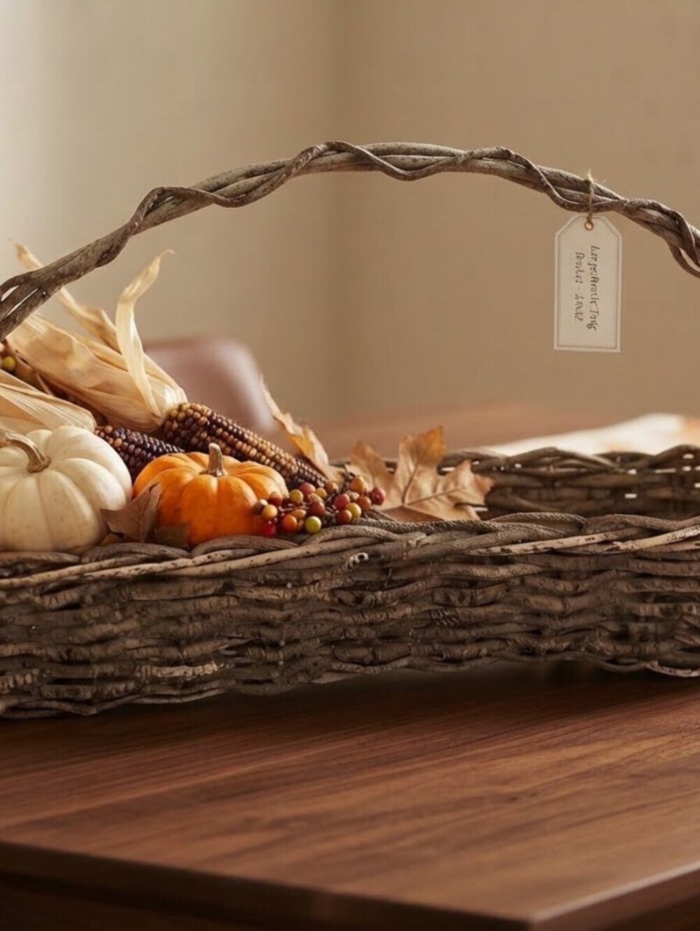 Rustic vintage Woven Willow Basket with Handle - 20" Long Farmhouse Decor